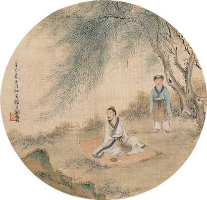 胡锡珪 辛巳（1881年）作 柳下品茗图 圆光